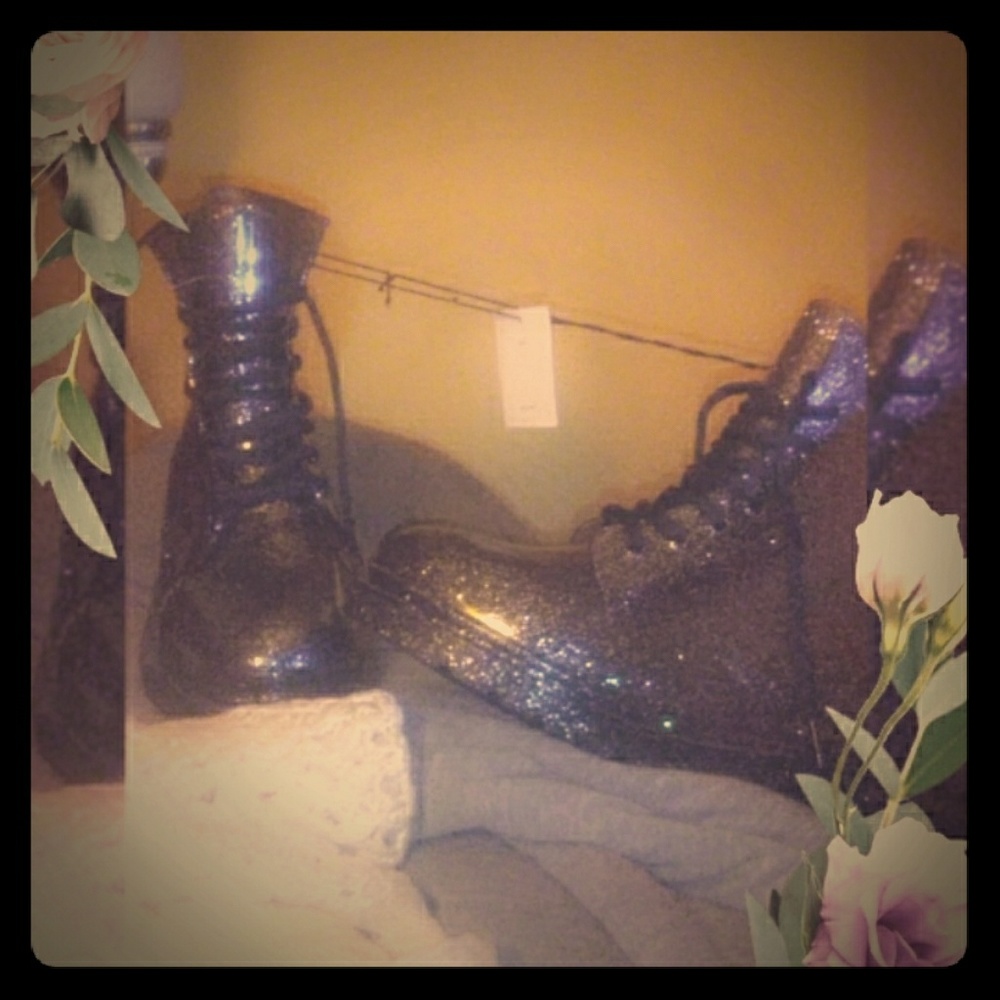 UO black glitter rain boots